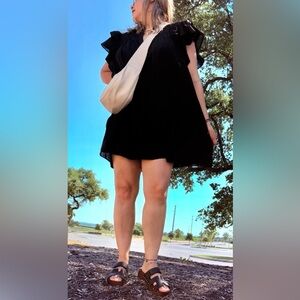 H&M FLUTTER EYELET SHORT BLACK DRESS